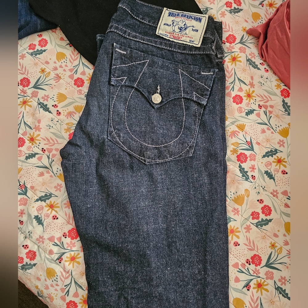 True Religion Section Straight Seat Dark Denim Jeans 34x33 - Picture 6 of 6